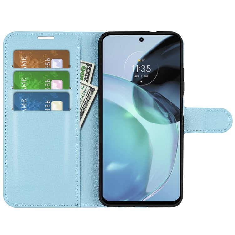 PU Leather Shell for Google Pixel 7a Drop-proof Litchi Texture Phone Case Wallet Stand Flip Cover - Blue