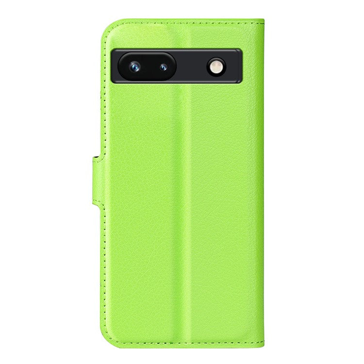 PU Leather Shell for Google Pixel 7a Drop-proof Litchi Texture Phone Case Wallet Stand Flip Cover - Green