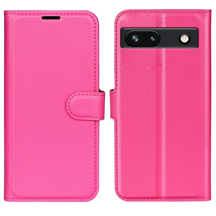 PU Leather Shell for Google Pixel 7a Drop-proof Litchi Texture Phone Case Wallet Stand Flip Cover - Rose
