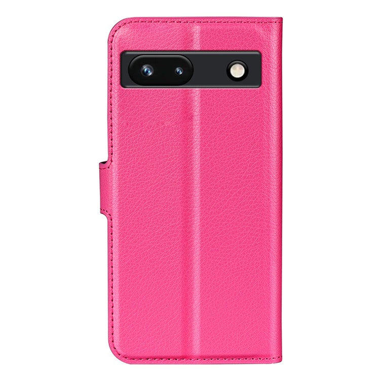 PU Leather Shell for Google Pixel 7a Drop-proof Litchi Texture Phone Case Wallet Stand Flip Cover - Rose