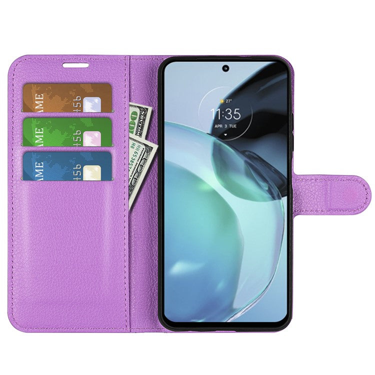 PU Leather Shell for Google Pixel 7a Drop-proof Litchi Texture Phone Case Wallet Stand Flip Cover - Purple