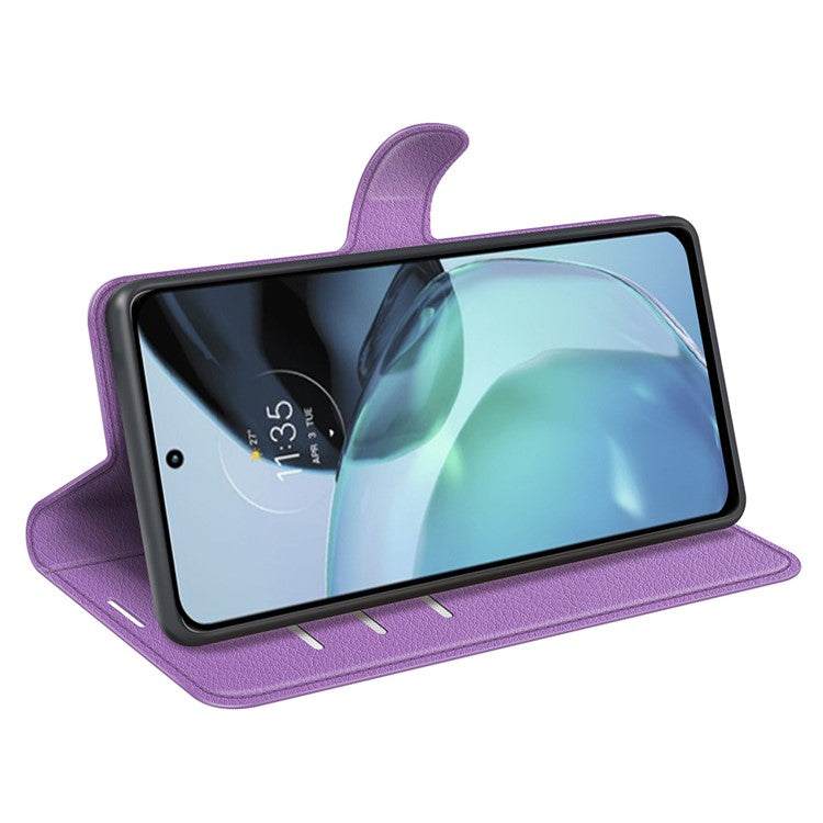 PU Leather Shell for Google Pixel 7a Drop-proof Litchi Texture Phone Case Wallet Stand Flip Cover - Purple