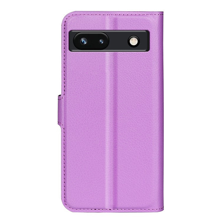 PU Leather Shell for Google Pixel 7a Drop-proof Litchi Texture Phone Case Wallet Stand Flip Cover - Purple