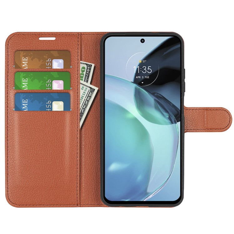 PU Leather Shell for Google Pixel 7a Drop-proof Litchi Texture Phone Case Wallet Stand Flip Cover - Brown