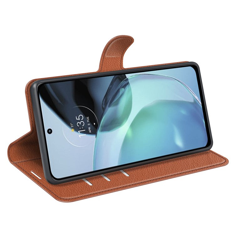 PU Leather Shell for Google Pixel 7a Drop-proof Litchi Texture Phone Case Wallet Stand Flip Cover - Brown
