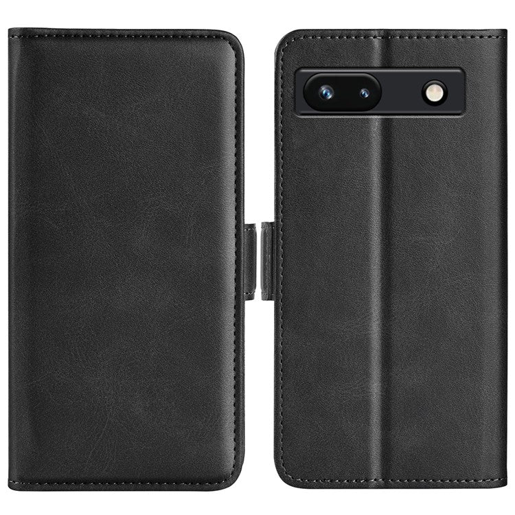 Flip Shell for Google Pixel 7a Calf Texture Cell Phone Cover Stand Wallet PU Leather Phone Case - Black