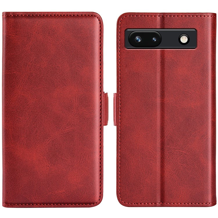 Flip Shell for Google Pixel 7a Calf Texture Cell Phone Cover Stand Wallet PU Leather Phone Case - Red
