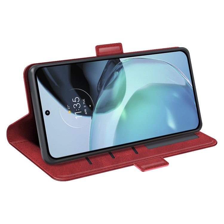 Flip Shell for Google Pixel 7a Calf Texture Cell Phone Cover Stand Wallet PU Leather Phone Case - Red