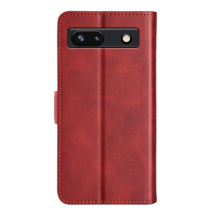 Flip Shell for Google Pixel 7a Calf Texture Cell Phone Cover Stand Wallet PU Leather Phone Case - Red