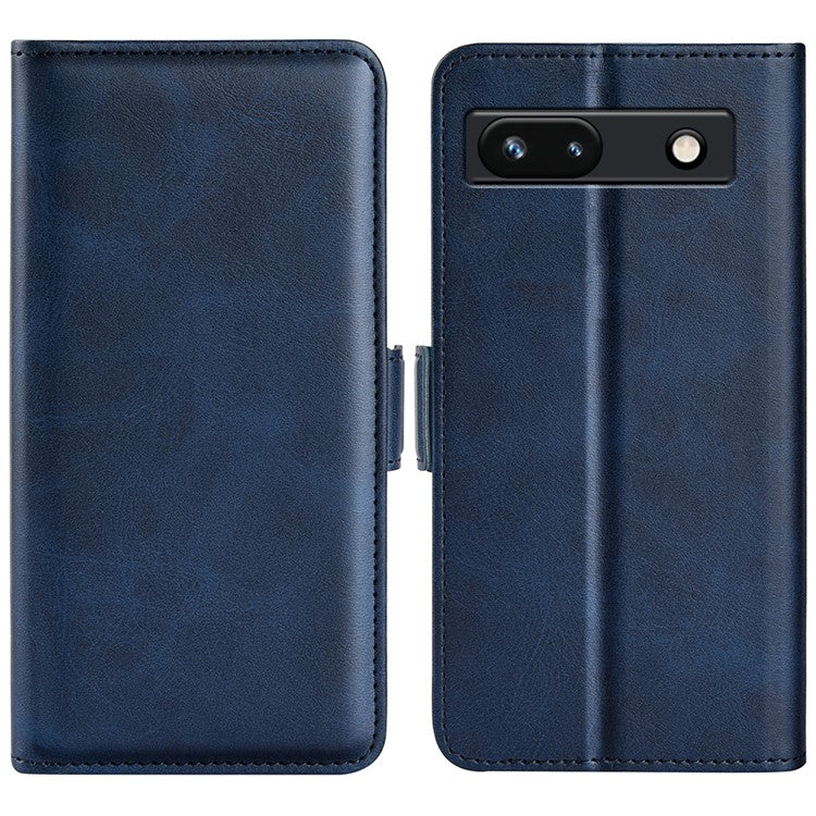 Flip Shell for Google Pixel 7a Calf Texture Cell Phone Cover Stand Wallet PU Leather Phone Case - Blue