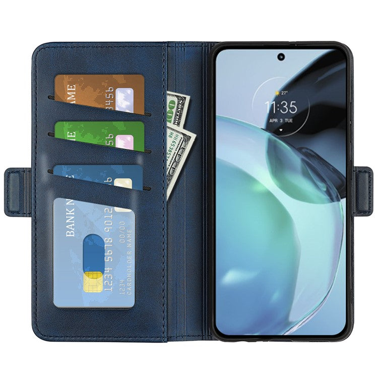 Flip Shell for Google Pixel 7a Calf Texture Cell Phone Cover Stand Wallet PU Leather Phone Case - Blue