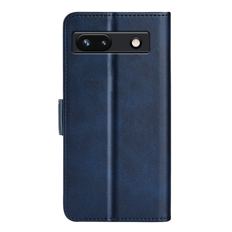 Flip Shell for Google Pixel 7a Calf Texture Cell Phone Cover Stand Wallet PU Leather Phone Case - Blue