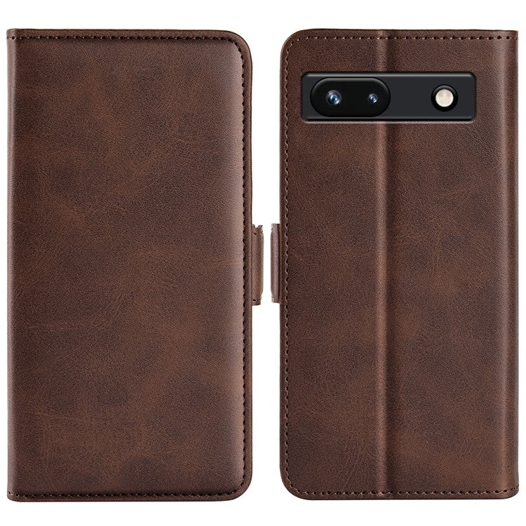 Flip Shell for Google Pixel 7a Calf Texture Cell Phone Cover Stand Wallet PU Leather Phone Case - Brown