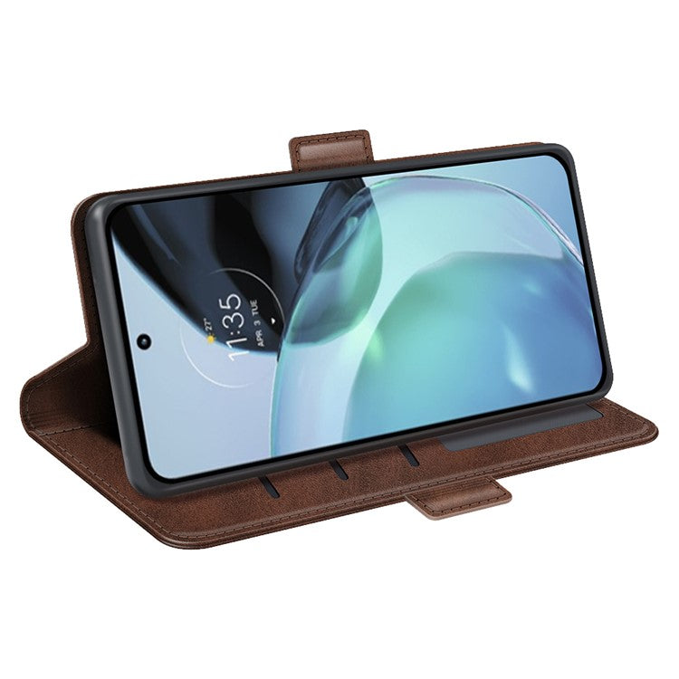 Flip Shell for Google Pixel 7a Calf Texture Cell Phone Cover Stand Wallet PU Leather Phone Case - Brown
