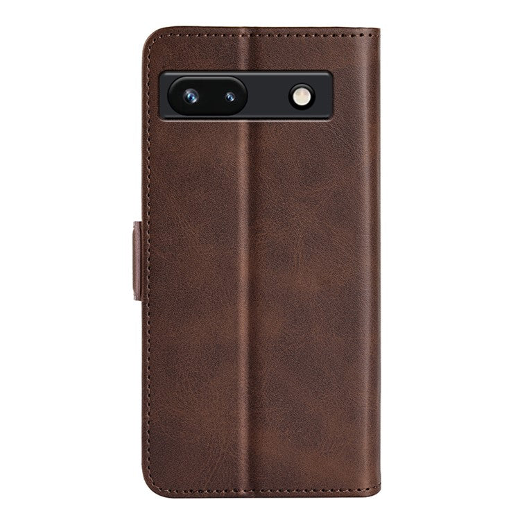 Flip Shell for Google Pixel 7a Calf Texture Cell Phone Cover Stand Wallet PU Leather Phone Case - Brown