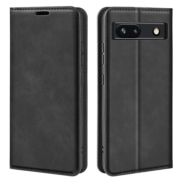 For Google Pixel 7a Magnetic Auto Closing Wallet Leather Phone Case Skin-touch Stand Anti-drop Shell - Black