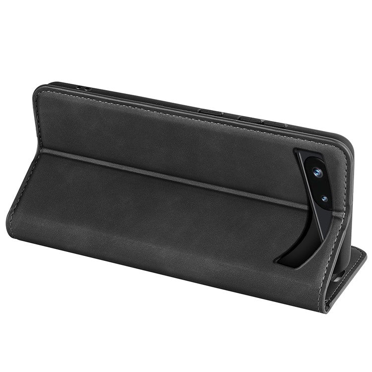 For Google Pixel 7a Magnetic Auto Closing Wallet Leather Phone Case Skin-touch Stand Anti-drop Shell - Black