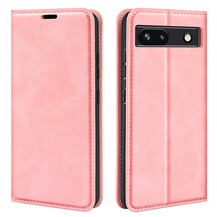 For Google Pixel 7a Magnetic Auto Closing Wallet Leather Phone Case Skin-touch Stand Anti-drop Shell - Pink