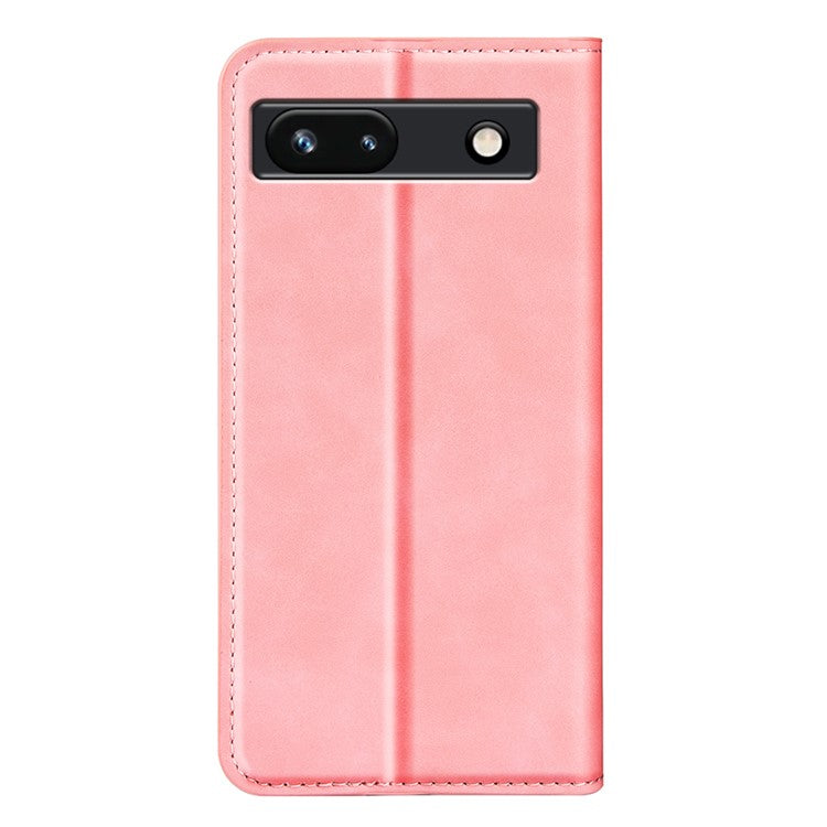 For Google Pixel 7a Magnetic Auto Closing Wallet Leather Phone Case Skin-touch Stand Anti-drop Shell - Pink