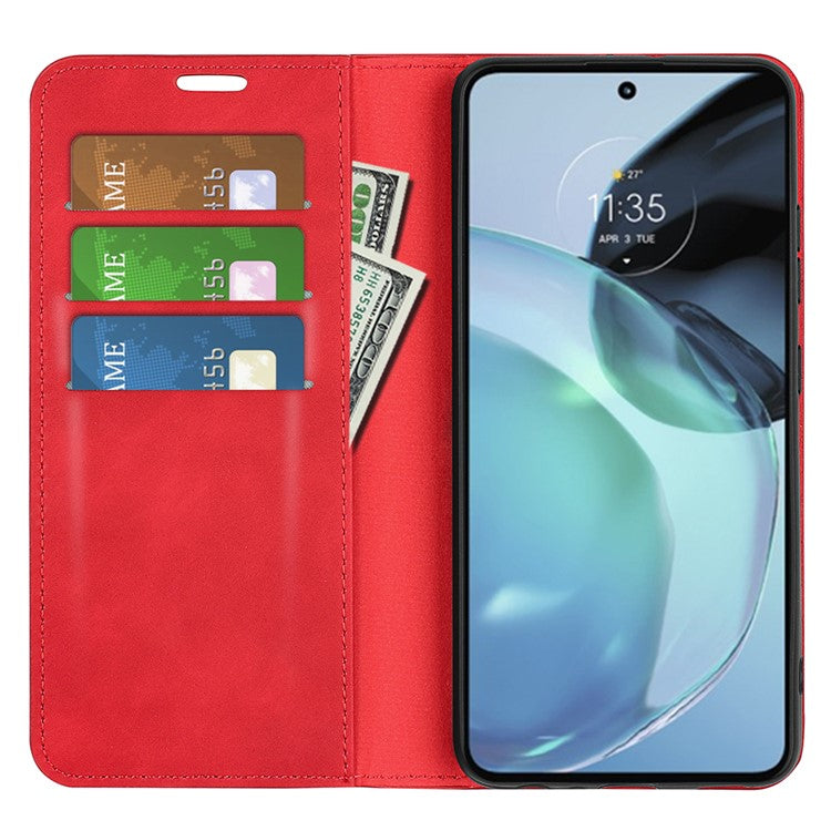 For Google Pixel 7a Magnetic Auto Closing Wallet Leather Phone Case Skin-touch Stand Anti-drop Shell - Red