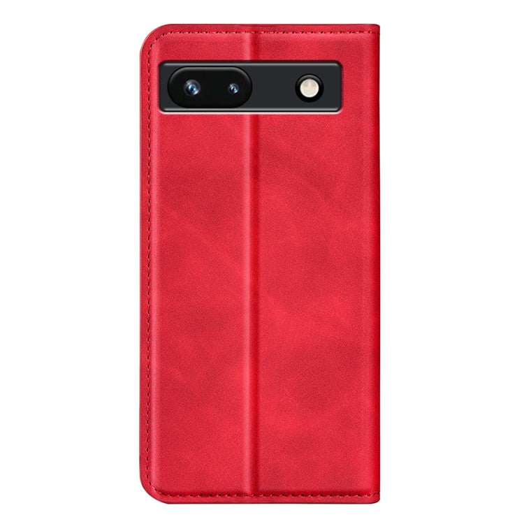 For Google Pixel 7a Magnetic Auto Closing Wallet Leather Phone Case Skin-touch Stand Anti-drop Shell - Red