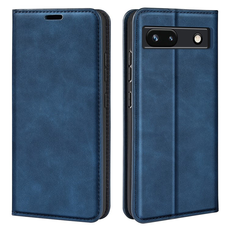For Google Pixel 7a Magnetic Auto Closing Wallet Leather Phone Case Skin-touch Stand Anti-drop Shell - Blue