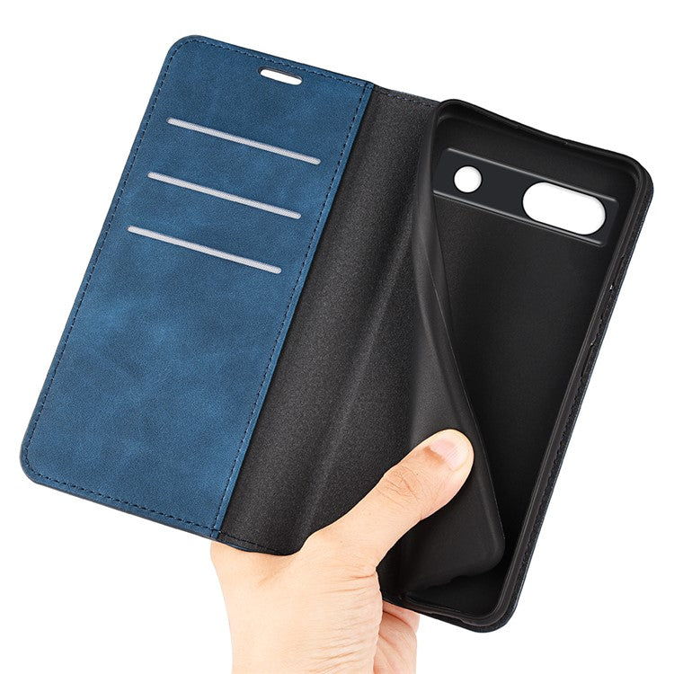 For Google Pixel 7a Magnetic Auto Closing Wallet Leather Phone Case Skin-touch Stand Anti-drop Shell - Blue