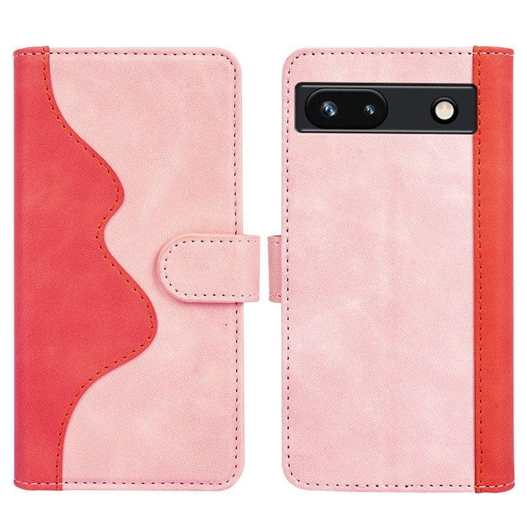 For Google Pixel 7a Leather Wallet Shockproof Phone Cover Dual Color Splicing Flip Stand Case - Pink