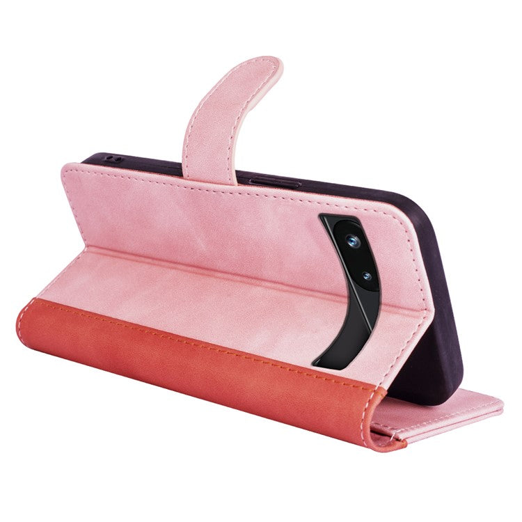 For Google Pixel 7a Leather Wallet Shockproof Phone Cover Dual Color Splicing Flip Stand Case - Pink