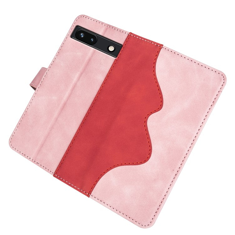For Google Pixel 7a Leather Wallet Shockproof Phone Cover Dual Color Splicing Flip Stand Case - Pink