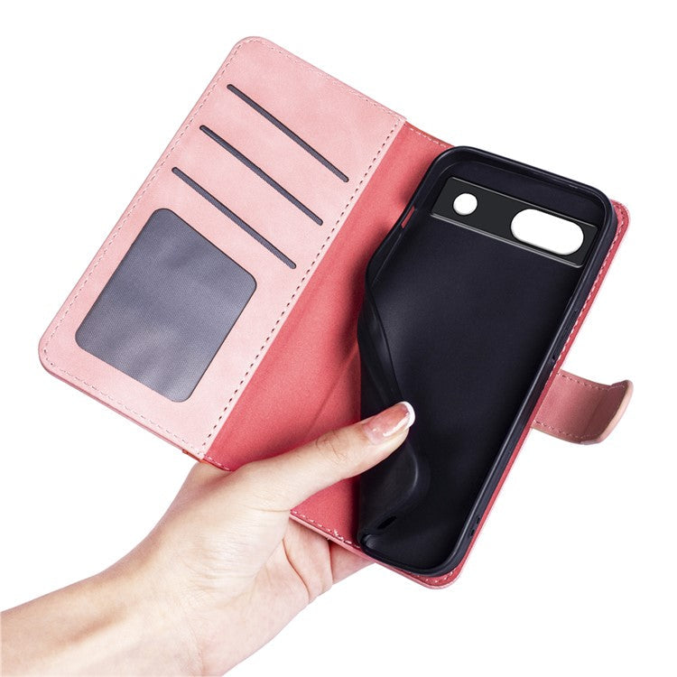 For Google Pixel 7a Leather Wallet Shockproof Phone Cover Dual Color Splicing Flip Stand Case - Pink