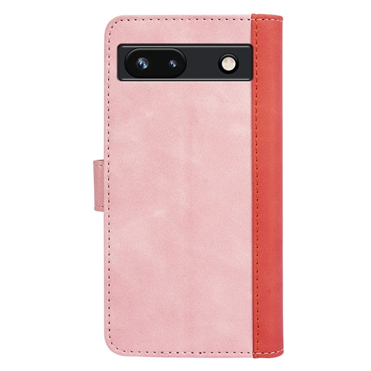 For Google Pixel 7a Leather Wallet Shockproof Phone Cover Dual Color Splicing Flip Stand Case - Pink