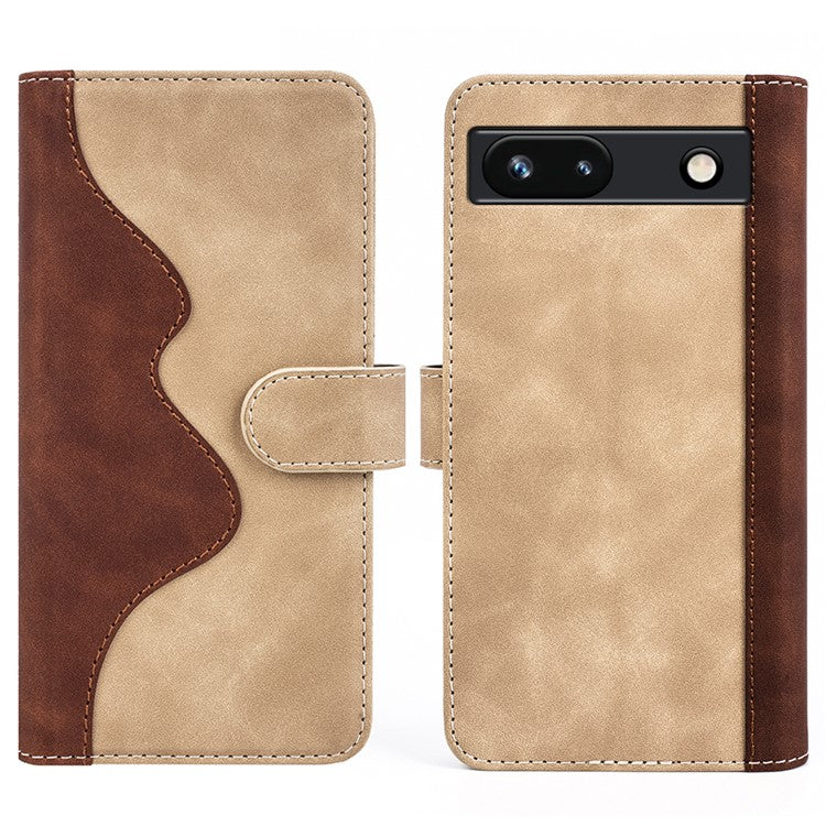 For Google Pixel 7a Leather Wallet Shockproof Phone Cover Dual Color Splicing Flip Stand Case - Yellow