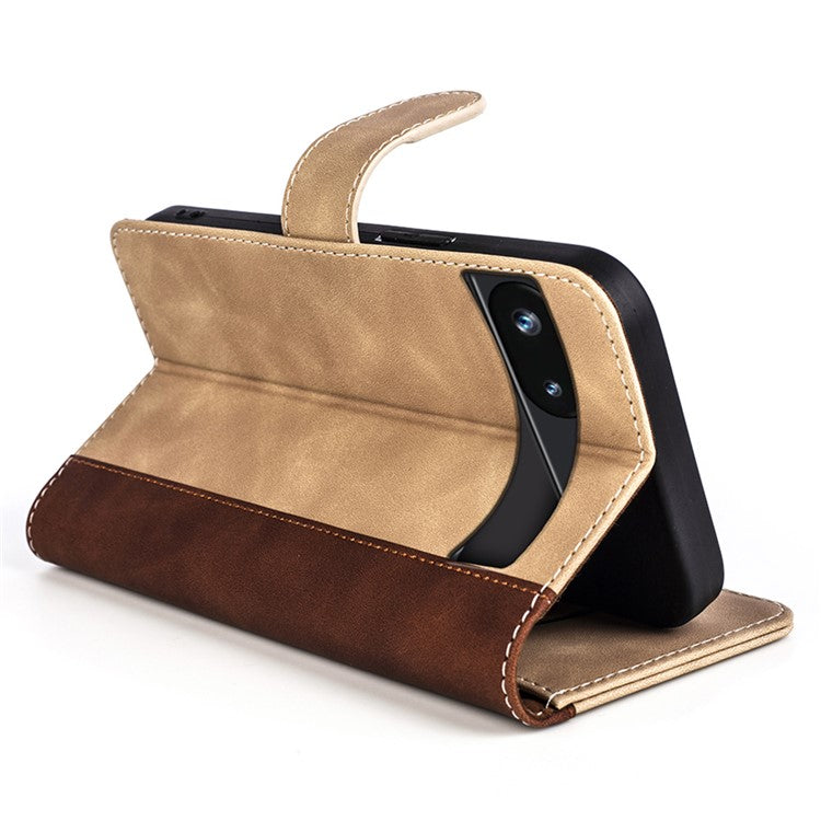 For Google Pixel 7a Leather Wallet Shockproof Phone Cover Dual Color Splicing Flip Stand Case - Yellow