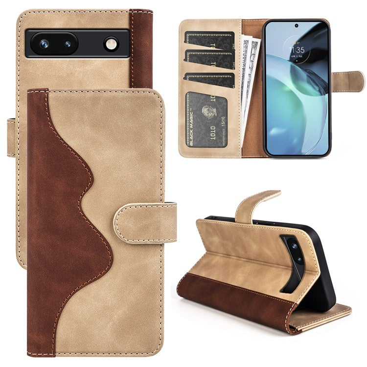 For Google Pixel 7a Leather Wallet Shockproof Phone Cover Dual Color Splicing Flip Stand Case - Yellow