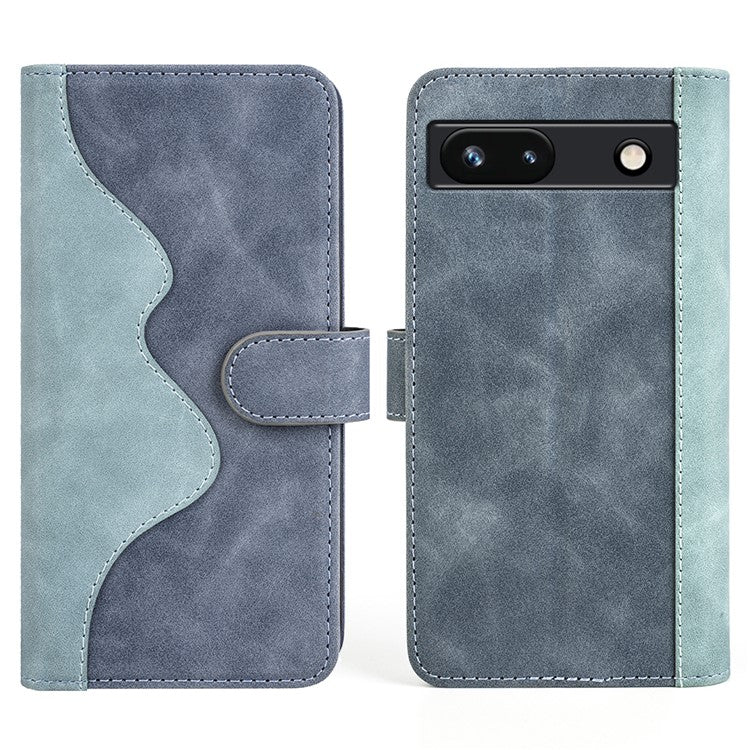 For Google Pixel 7a Leather Wallet Shockproof Phone Cover Dual Color Splicing Flip Stand Case - Blue