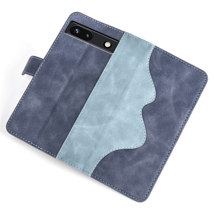 For Google Pixel 7a Leather Wallet Shockproof Phone Cover Dual Color Splicing Flip Stand Case - Blue