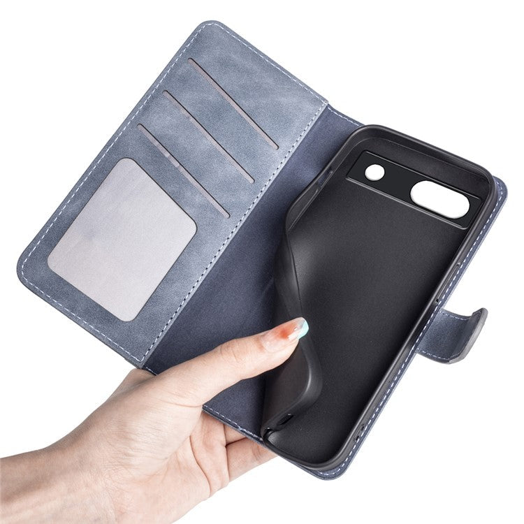 For Google Pixel 7a Leather Wallet Shockproof Phone Cover Dual Color Splicing Flip Stand Case - Blue