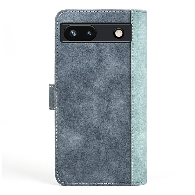 For Google Pixel 7a Leather Wallet Shockproof Phone Cover Dual Color Splicing Flip Stand Case - Blue
