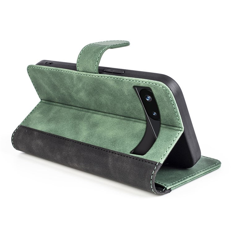 For Google Pixel 7a Leather Wallet Shockproof Phone Cover Dual Color Splicing Flip Stand Case - Green