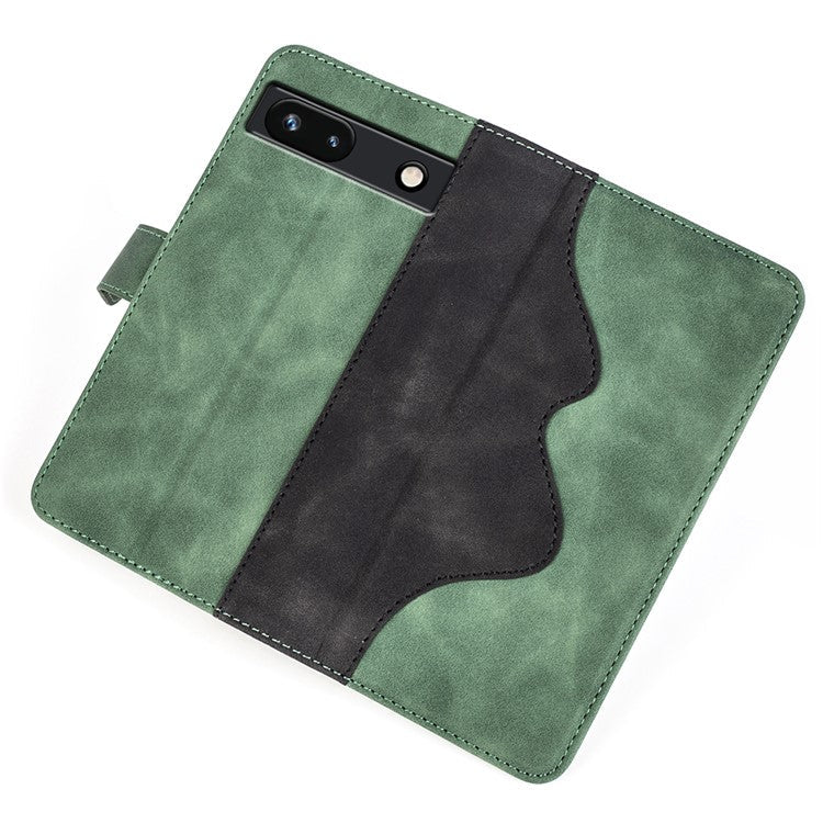 For Google Pixel 7a Leather Wallet Shockproof Phone Cover Dual Color Splicing Flip Stand Case - Green