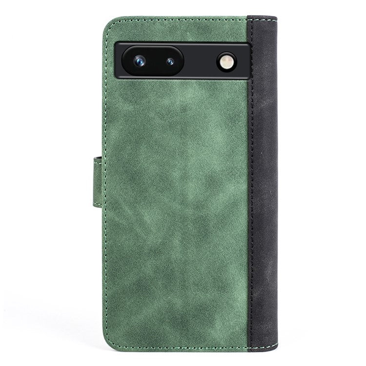 For Google Pixel 7a Leather Wallet Shockproof Phone Cover Dual Color Splicing Flip Stand Case - Green