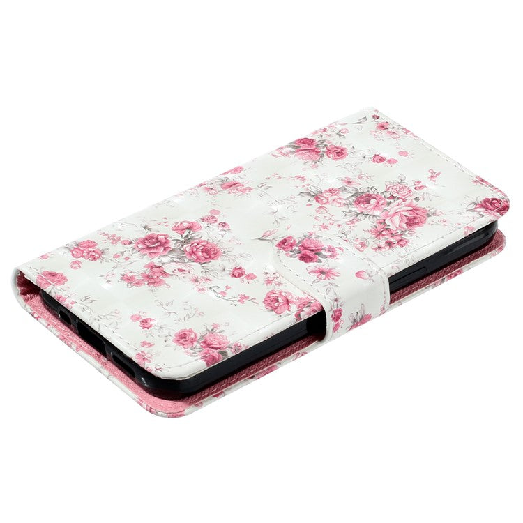 For Google Pixel 7a PU Leather 3D Pattern Printing Phone Case Stand Wallet Flip Cover with Strap - Roses