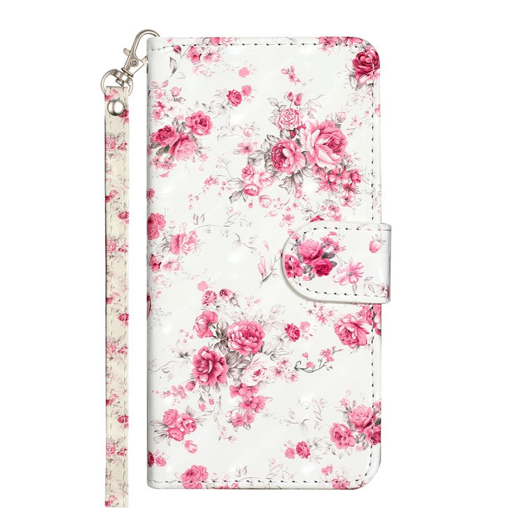 For Google Pixel 7a PU Leather 3D Pattern Printing Phone Case Stand Wallet Flip Cover with Strap - Roses