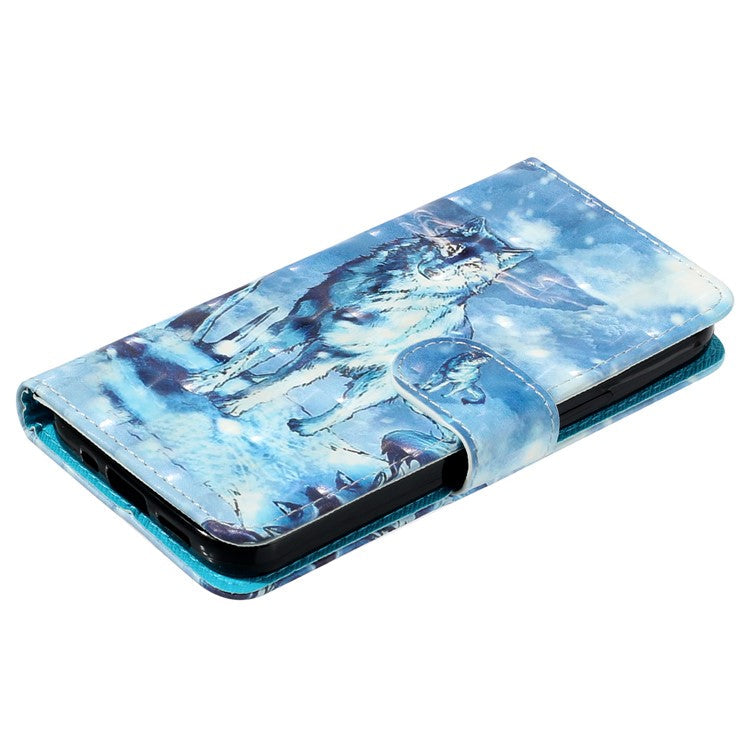 For Google Pixel 7a PU Leather 3D Pattern Printing Phone Case Stand Wallet Flip Cover with Strap - Snow Wolf
