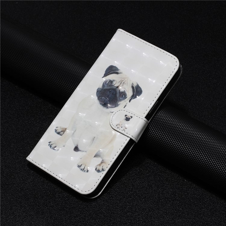 For Google Pixel 7a PU Leather 3D Pattern Printing Phone Case Stand Wallet Flip Cover with Strap - Dog