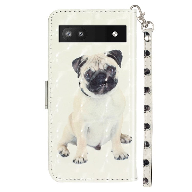 For Google Pixel 7a PU Leather 3D Pattern Printing Phone Case Stand Wallet Flip Cover with Strap - Dog