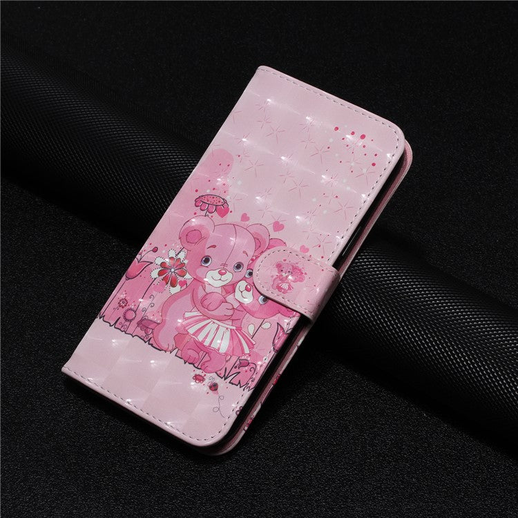 For Google Pixel 7a PU Leather 3D Pattern Printing Phone Case Stand Wallet Flip Cover with Strap - Bears