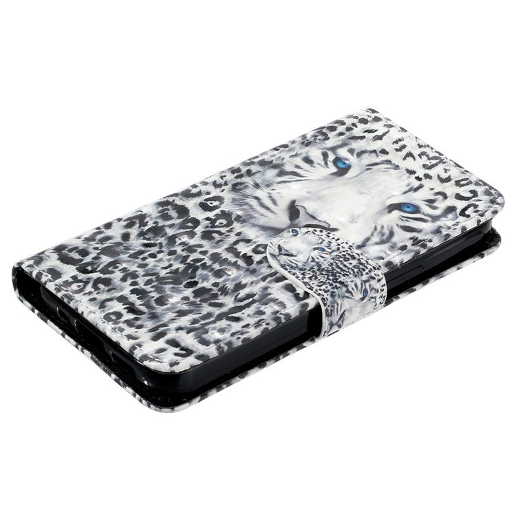 For Google Pixel 7a PU Leather 3D Pattern Printing Phone Case Stand Wallet Flip Cover with Strap - Leopard