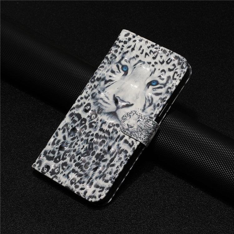 For Google Pixel 7a PU Leather 3D Pattern Printing Phone Case Stand Wallet Flip Cover with Strap - Leopard